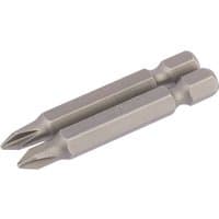 Pair of silver Draper cross slot insert bits, 1/4" hex, 50mm long, No.1 size, with hexagonal bases.