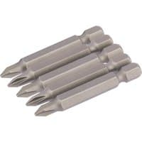 Pack of 5 silver Draper cross slot insert bits, 1/4" hex, 50mm long, No.1 size, with pointed tips and hexagonal bases.