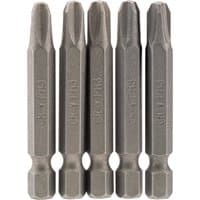 Pack of five silver Draper cross slot insert bits, 1/4" hex, 50mm long, No.3 size, with textured grip.
