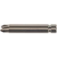 Draper Cross Slot Insert Bit, silver, 1/4" hex shank, 75mm long, No.2, pack of 2, with grooved sides and pointed tip.