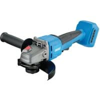 Blue Draper cordless angle grinder with black handle, brushless motor, and adjustable guard.