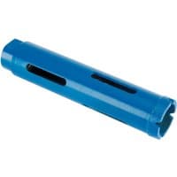 Blue Draper diamond core bit, 38 x 150mm, with cylindrical shape and side slots for efficient drilling.