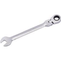 Silver Draper 10mm flexible head ratcheting spanner with open-end and ring head, sleek and polished finish.