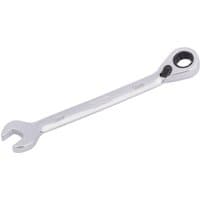 Silver Draper 9mm ratcheting spanner with open end and black reversible ratchet mechanism on the other end.