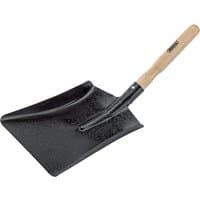 Black Draper dust pan with a wide metal scoop and a wooden handle.