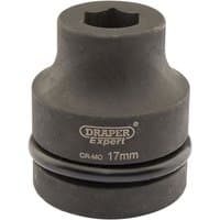 Black Draper Expert 17mm Hi-Torq 6 Point Impact Socket with square drive and engraved logo.