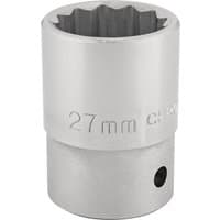 Silver Draper Expert 12 Point Socket, 3/4" Sq. Dr., 27mm, with engraved size marking and smooth metallic finish.