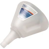 Translucent white polypropylene funnel with wide mouth, narrow spout, and Draper label.