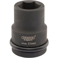 Draper Expert black 3/4" Hi-Torq 6 Point Impact Socket, 21mm size, with engraved branding and smooth finish.
