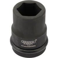 Black Draper Expert 22mm impact socket with 3/4" square drive and 6-point Hi-Torq design.