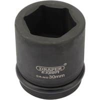 Black Draper Expert 30mm impact socket with 3/4" square drive and 6-point design, labeled with brand and size.