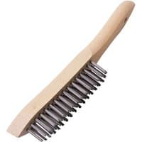 Draper Expert wire scratch brush with wooden handle and four rows of metal bristles.