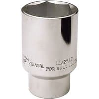 Silver Draper Expert 38MM hub nut socket with 1/2" square drive, smooth cylindrical body, and engraved specifications.