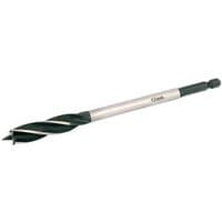 Draper Expert auger bit, 12 x 165mm, silver shaft, black 4-fluted spiral tip, hexagonal shank.