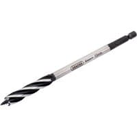 "Draper Expert 4 Fluted Auger Bit, 10 x 165mm, silver shaft with black spiral flutes and hexagonal shank"