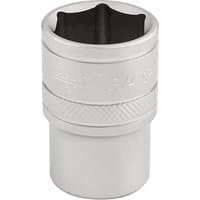 Silver Draper Expert 6 Point Imperial Socket, 1/2" Sq. Dr., 3/4" with knurled grip and engraved markings.