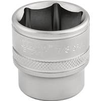 Silver Draper Expert 6 Point Imperial Socket, 3/8" Sq. Dr., 7/8" with knurled grip and engraved size markings.