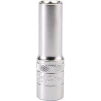 Silver Draper Expert deep socket, 6 point, 1/2" square drive, 13mm, with knurled grip and smooth finish.