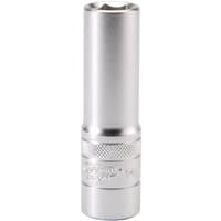 Silver Draper Expert deep socket, 1/2" square drive, 14mm, with knurled grip and six-point design.