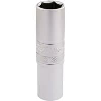 Silver Draper Expert deep socket, 16mm, 6 point, 1/2" square drive, with knurled grip and smooth finish.