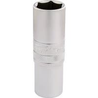 Silver Draper Expert deep socket, 6 point, 1/2" square drive, 19mm, with knurled grip and smooth finish.