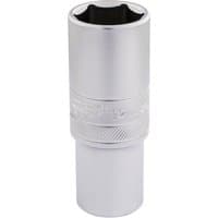 Silver Draper Expert deep socket, 6-point, 1/2" square drive, 22mm, with knurled grip and smooth finish.