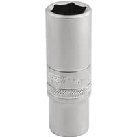 Silver Draper Expert deep socket, 6-point metric, 3/8" square drive, 15mm, with knurled grip and polished finish.