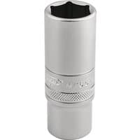 Silver Draper Expert deep socket, 17mm, 3/8" square drive, with knurled grip and six-point interior.