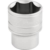 Silver Draper Expert 24mm socket with 6-point design, 1/2" square drive, textured grip band.