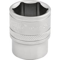 Silver Draper Expert 6-point metric socket, 3/8" square drive, 19mm size, with knurled grip and engraved branding.