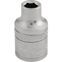 Silver Draper Expert 6mm socket with 3/8" square drive, knurled grip, and 6-point design.