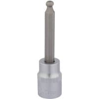 Silver Draper Expert ball end hexagonal socket bit, 3/8" square drive, 5mm, with a smooth cylindrical base.