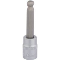 Silver Draper Expert ball end hexagonal socket bit, 3/8" square drive, 8mm, with textured grip and smooth finish.