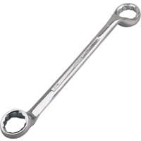 Silver Draper Expert bi-hexagon deep offset ring spanner, 46 x 50mm, with polished finish and dual hexagonal ends.