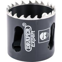 Black Draper Expert cobalt hole saw, 44mm, with sharp silver teeth and side ventilation slots.