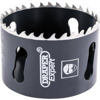 Black Draper Expert Cobalt Hole Saw, 65mm, with sharp teeth and logo on the side.