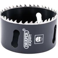 Black Draper Expert cobalt hole saw, 76mm, with sharp teeth and side ventilation slots, branded logo on the side.