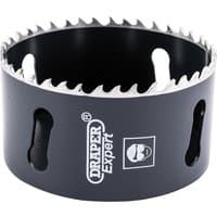 Black Draper Expert cobalt hole saw, 80mm, with sharp silver teeth and side ventilation slots.