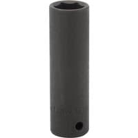 Black Draper Expert deep impact socket, 1/2" square drive, 16mm, cylindrical shape with a hexagonal opening.
