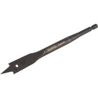 Black Draper Expert flat wood bit, 16mm, with sharp spade-shaped tip and hex shank for drilling.