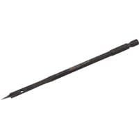 Black Draper Expert flat wood bit, 6mm, with hex shank and pointed tip for precision drilling in wood.