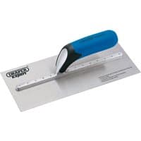 Draper Expert plastering trowel, 280mm, with soft blue grip handle and stainless steel blade.