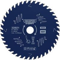 Blue Draper Expert TCT circular saw blade with PTFE coating, 165mm diameter, 20mm bore, 40 teeth.