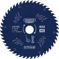 Blue Draper Expert TCT circular saw blade, 216 x 30mm, 48 teeth, PTFE coating, with white text and logos.