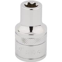 Chrome Draper TX-STAR socket, 1/2" square drive, E10, with knurled grip and polished finish.