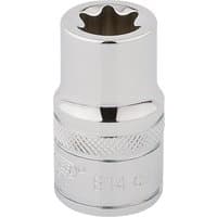 Silver Draper Expert TX-STAR socket, 1/2" square drive, E14, with knurled grip and polished finish.