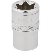 Silver Draper TX-STAR socket, 1/2" square drive, E20, with knurled grip and polished chrome finish.