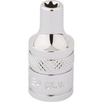 Silver Draper TX-STAR socket, 1/4" square drive, E4 size, with knurled grip and polished finish.