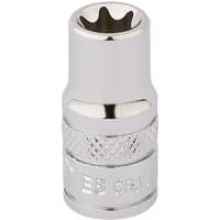 Silver Draper TX-STAR socket, 1/4" square drive, E8, with textured grip and polished finish.