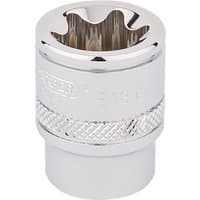 Silver Draper Expert TX-STAR socket, 3/8" square drive, E18 size, with knurled grip and polished finish.